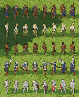Characters in different gear, from robes to plate
