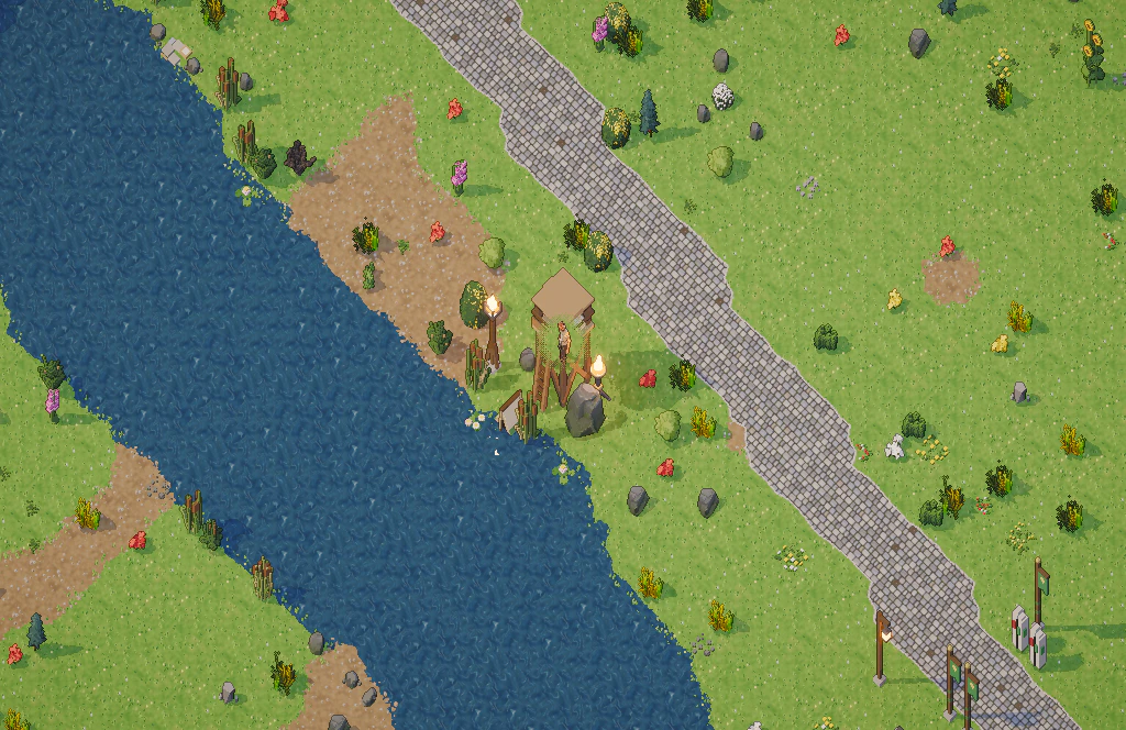 A guard post beside the highway: a lookout between two braziers