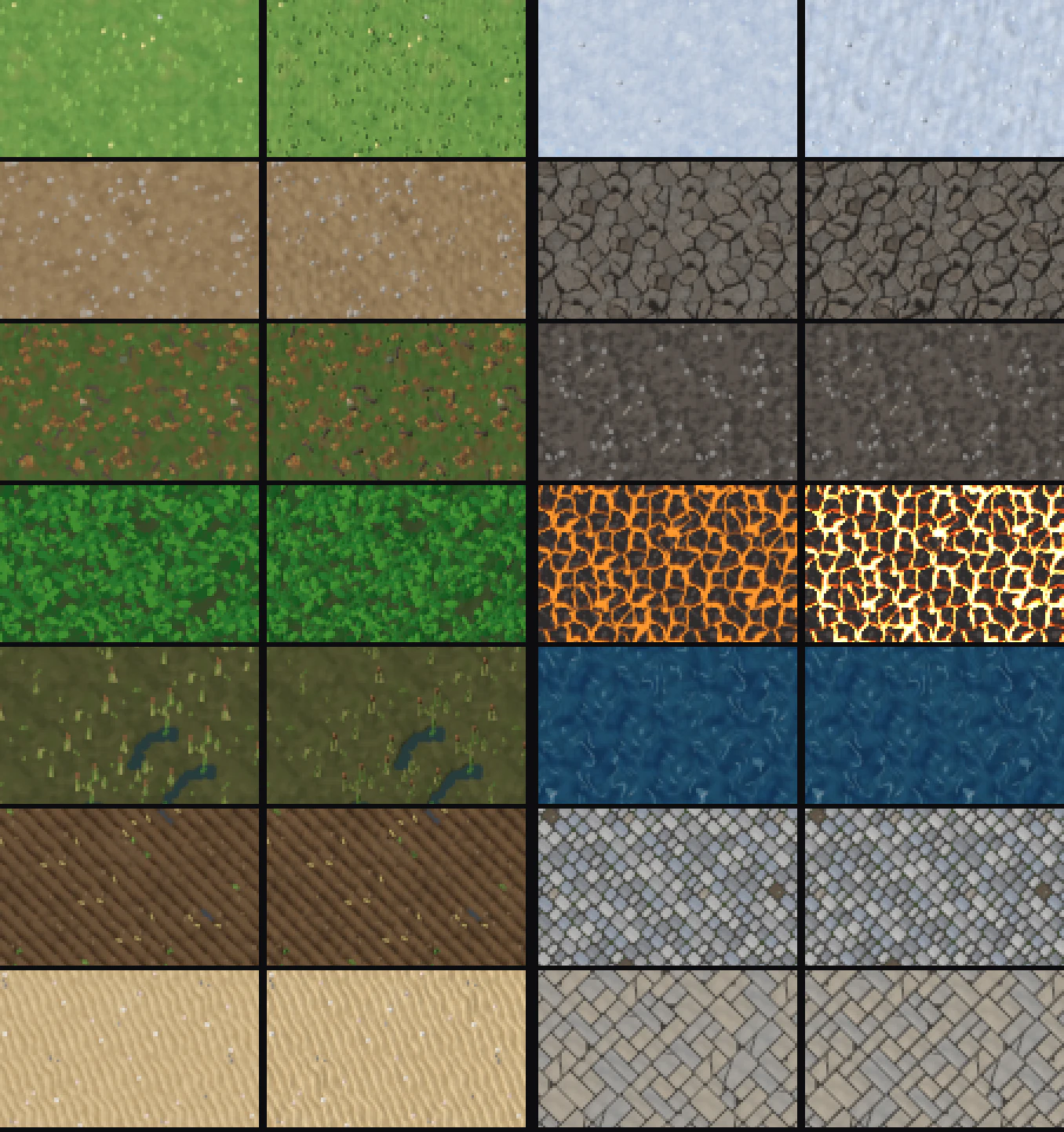 Base tiles: crops of 8×8 random-variant mosaics, albedo and sun-lit