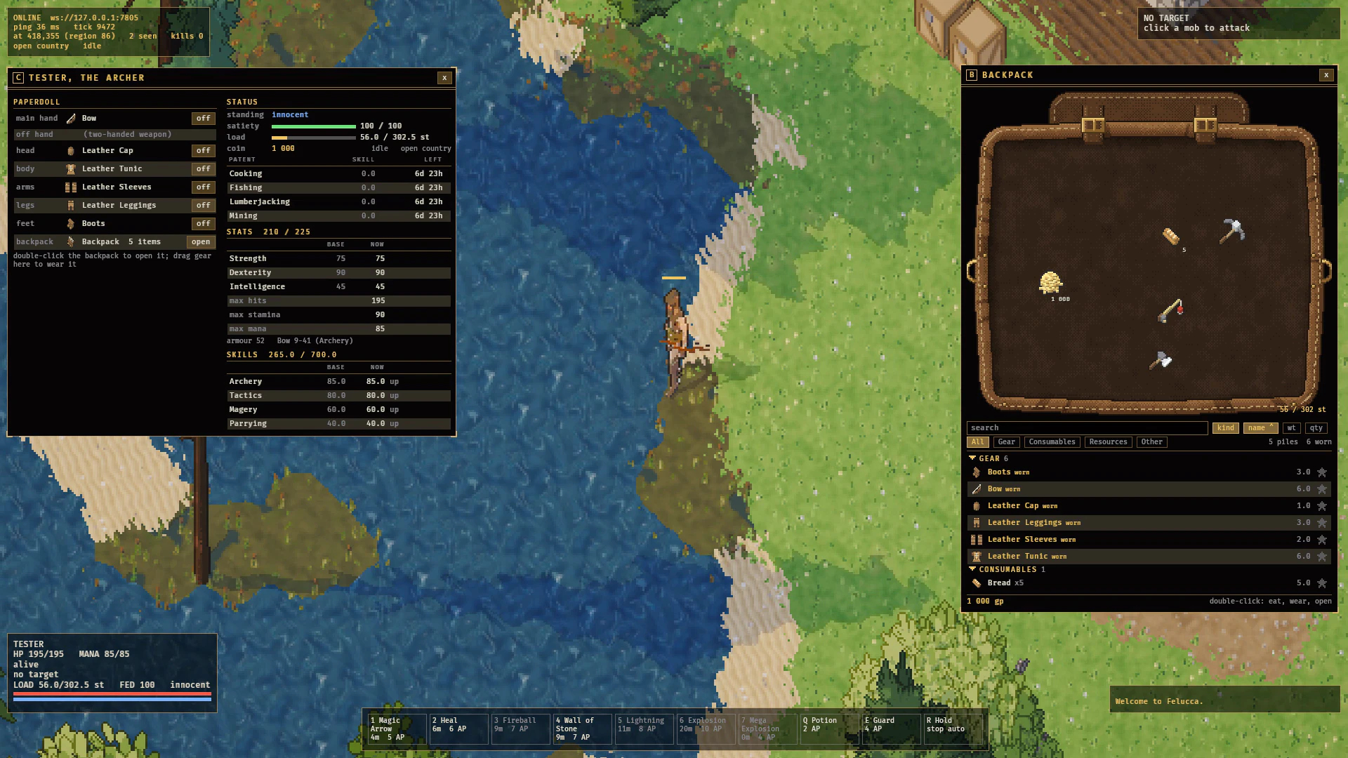 A colonist's sheet and backpack, live from the server