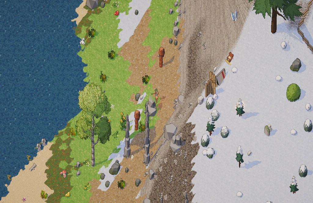 A rocky ridge between the coast and a snowfield