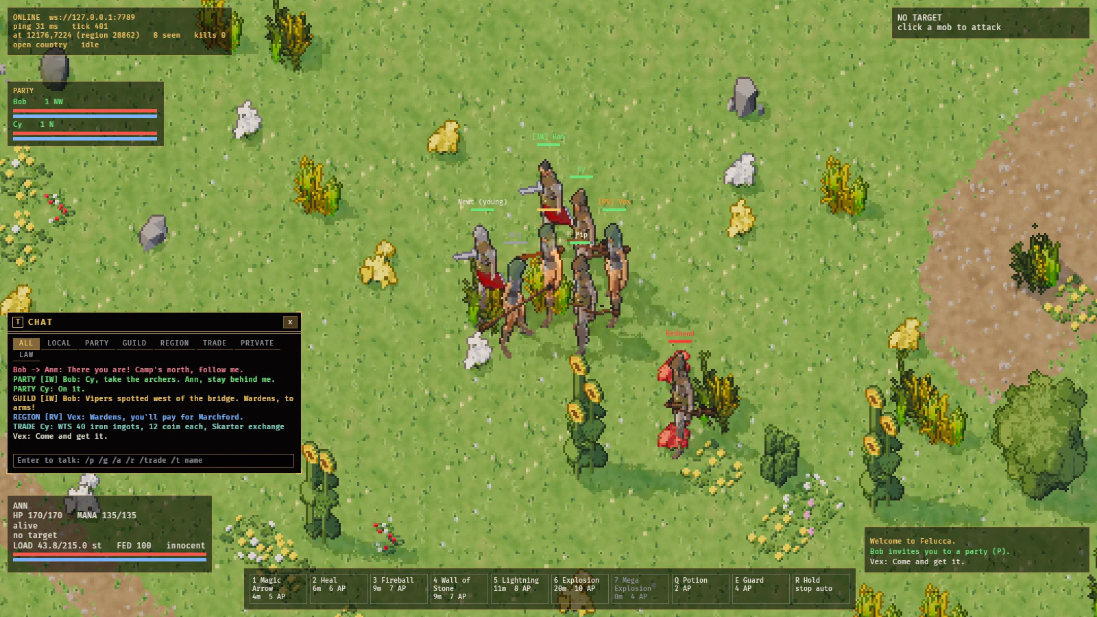 Chat, party and guild