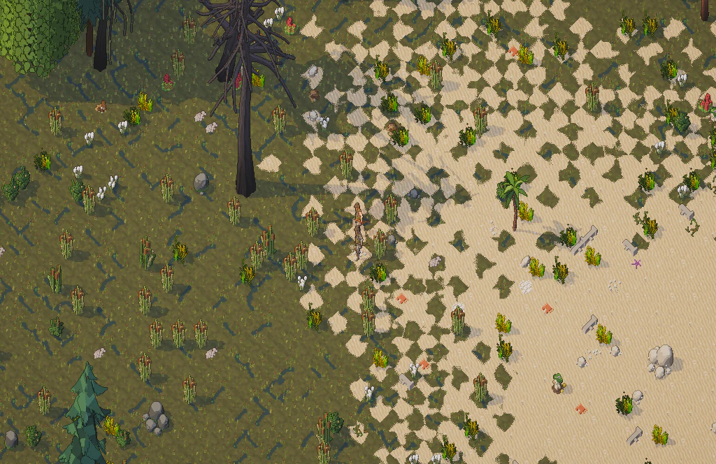 Before: swamp and sand broken into a chessboard of diamonds