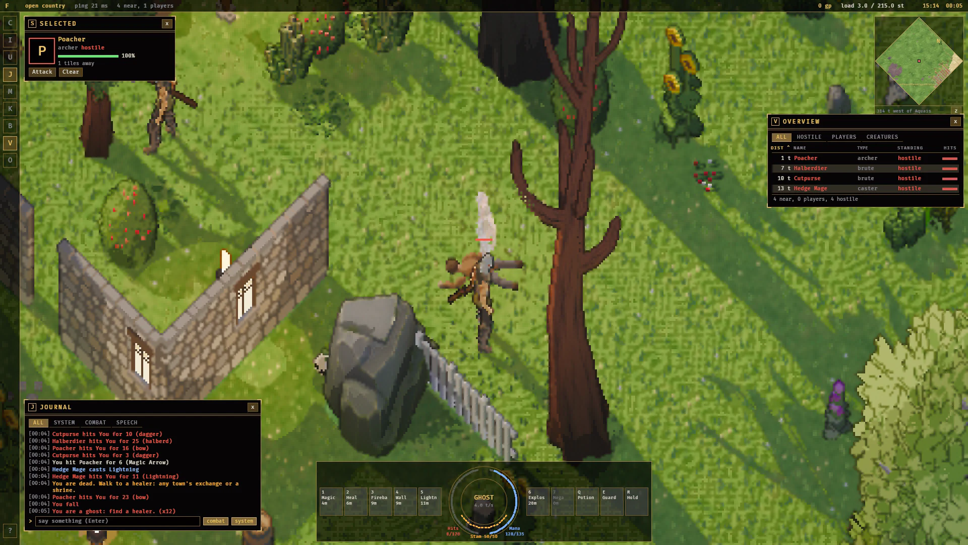 The HUD after a lost fight west of Aquais