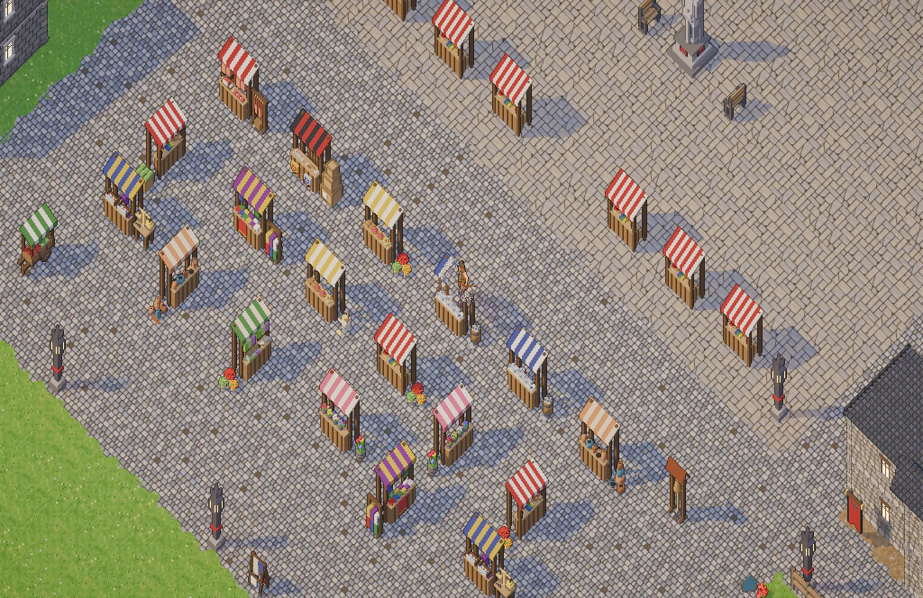 Skartor's market: striped stalls of every trade with their goods