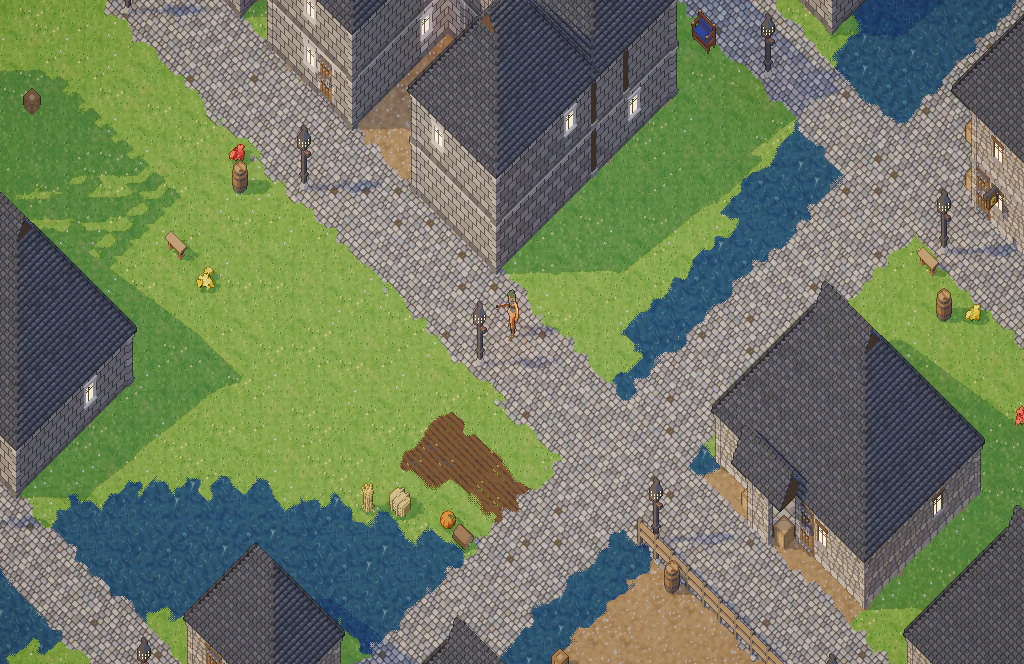 A river through Skartor: soft shores, streets fording the water