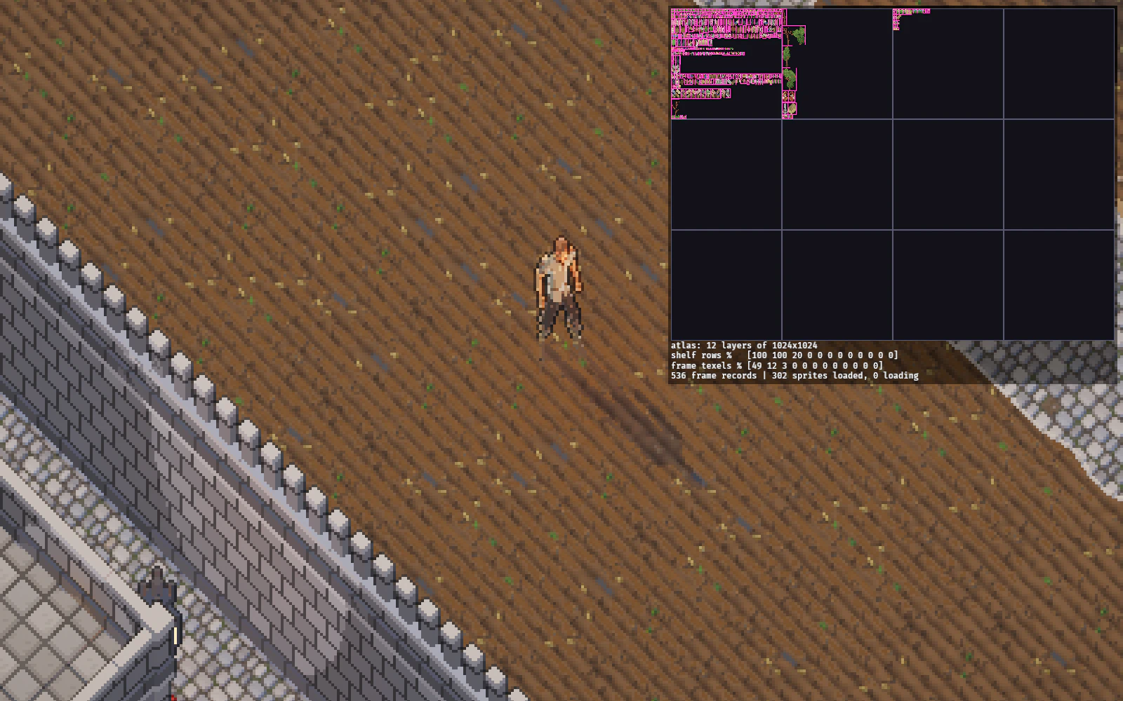 The atlas overlay after a short walk: layers 1 and 2 are shelved to the top but nearly empty