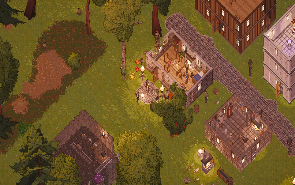 The same village a little further south: a home, a workshop and lamp light on the yard