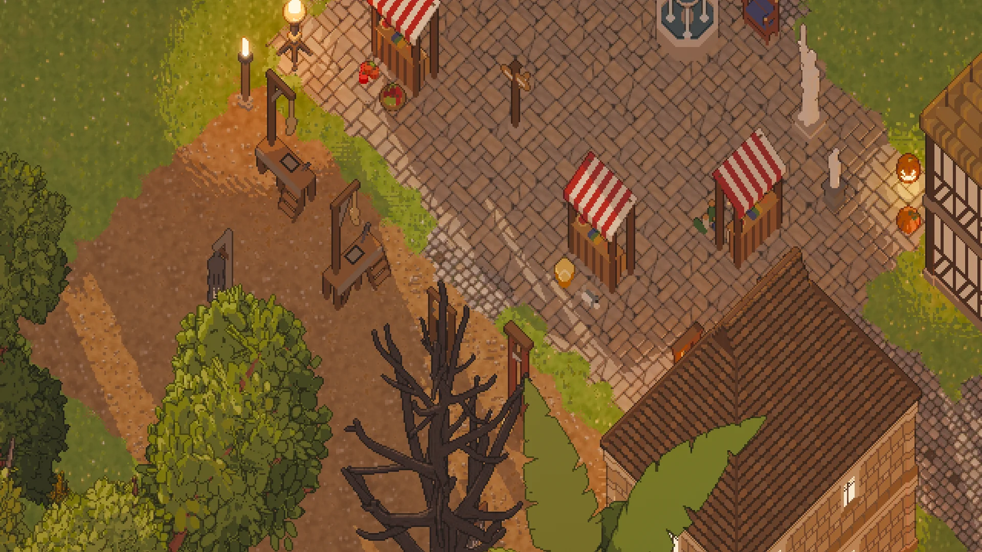 The market corner at 17:36, golden evening light, a capture from the current client